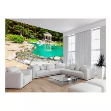 Papel De Parede 3d Jardim Lago Pedras Gazebo 7,5m² Jjp45