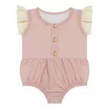 Macacão Regata Romper Bebê Moletinho Renda Rosé Baby Gut