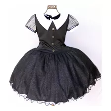 Vestido Infantil Fantasia Wandinha Aninversario Tematico