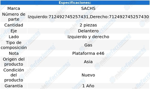 Par Amortiguadores Gas Delanteros Bmw 320d 98-06 Sachs Foto 2