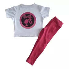 Conjunto Infantil Menina Cropped Barbie + Calça Legging 