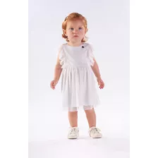 Vestido Kiki Xodó Menina Bebê Branco Perolado Com Tule