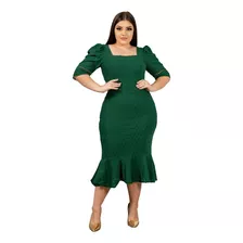 Vestido Liliane Mídi Tubinho Com Babado Moda Evangélica