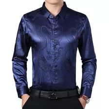 Camisa De Hombre De Seda Artificial Con Estampado De Dragón