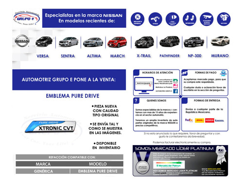 Emblema Nissan Pure Drive Xtronic Cvt Versa March Nuevo Foto 8