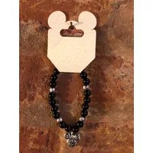 Pulsera Bolitas Negras Con Dije Mickey Original Disney Parks