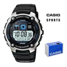 Reloj Casio Caballero Ae2000 Display Negativo Caucho Cristal