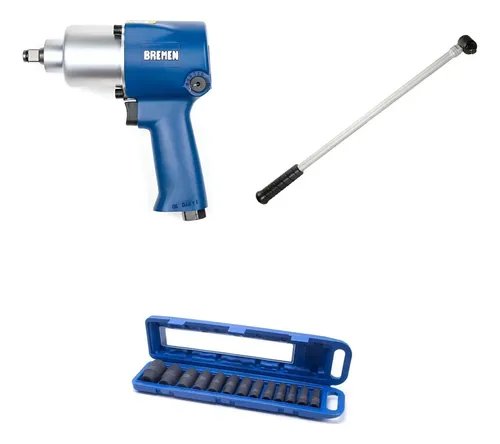 Kit Bremen: Llave Pistola Impacto Neumática 1/2 760nm + Llave Fuerza 1/2 60cm + Juego Llaves Tubo 13 Pzs