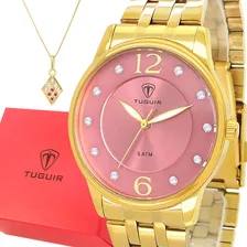 Relógio Feminino Tuguir Dourado Original 1 Ano De Garantia