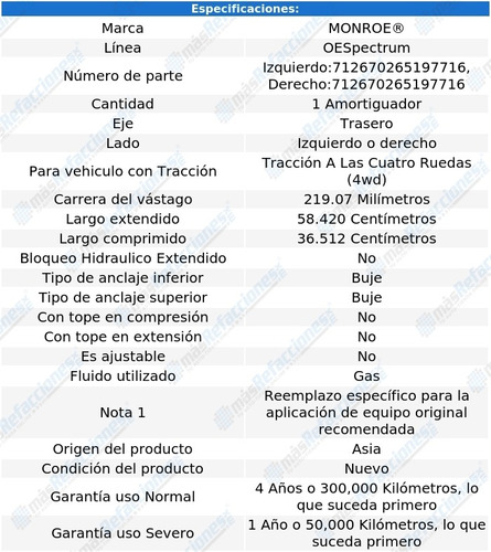 Amortiguador Oespectrum Gas Tra Comanche 4wd 86-92 Monroe Foto 2