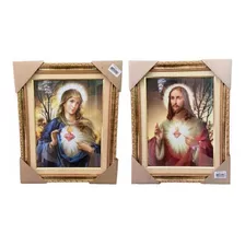 Quadro Decorativo Sagrado Coração De Maria E Jesus 66x76cm