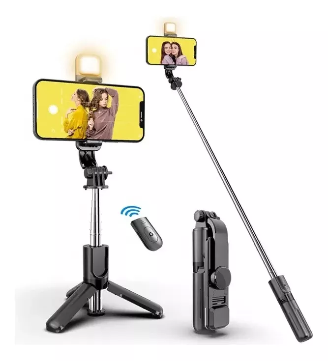 Pau De Selfie Tripé Com Flash Suporte P/ Celular E Bluetooth