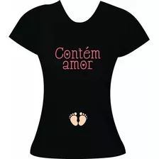 Blusa Gestante Contém Amor Rosa Pezinho Anunciar Tematica