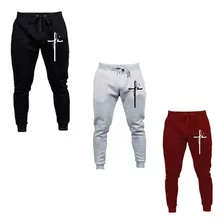 Kit 3 Calça Moletom Skinny Fé Religião Gospel Moda Promoção