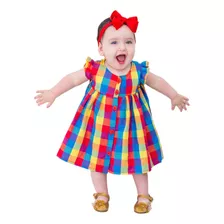 Roupa Bebê Menina Infantil Vestido Com Tiara 100% Algodão 