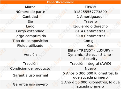 1- Amortiguador Gas Trasero Izq/der Audi Q5 Awd 17/21 Trw Foto 2