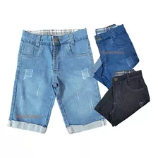 Kit Com 3 Bermudas Jeans Infantil Masculina Com Regulador