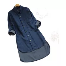 Camisa De Mezclilla Casual Para Mujer Blusa Suelta De Mang A