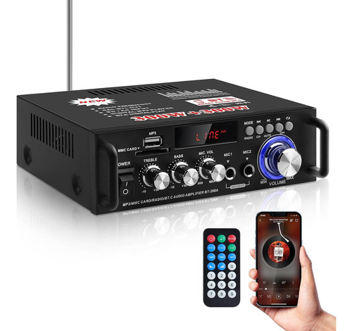 Amplificador De Audio Seener Bt-298a Bluetooth 2 Canales 600w Color Negro Potencia De Salida Rms 600w