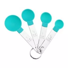 Set De 4 Cucharas Medidoras Pasteleria Reposteria Acero Inox Color Verde