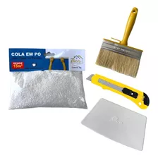  Kit Aplicação Papel De Parede Cola Espátula Estilete Broxa