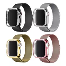 Kit Pulseira Aço + Case Strass Compatível Apple Watch E Iwo