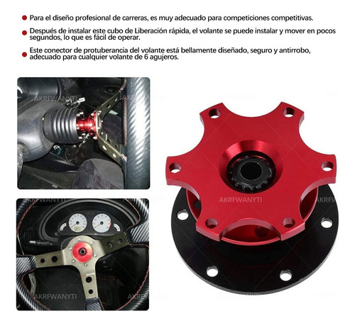 Volante Adaptador Liberacin Rpida Universal Para Auto Rojo Foto 4