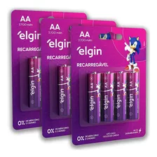 Kit 12 Pilhas Recarregável Aa 2700mah 3 Blister C/4 Elgin 