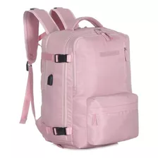 Mochila Travel Tech De Viaje Grande Reforzada Color Rosa Diseño De La Tela Liso