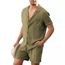 * Camisa Y Pantalones Cortos De Playa Para Hombre, 2 Piezas