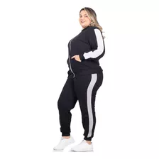 Conjunto Moletom Feminino Plus Size Jaqueta Calça Flanelado