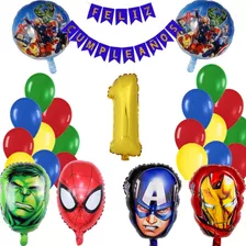 Kit Deco Cabezas De Super Heroes+ Numero 70cm+banderin+latex