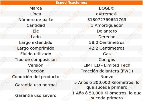 (1) Amortiguador Gas Der Del Tucson L4 2.4l 19/21 Boge Foto 2