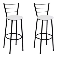 Kit 2 Banquetas Cadeira Média 60cm Para Cozinha Bar Balcão Acabamento Da Estrutura Lacado Cor Branco