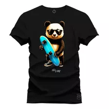 Camiseta Algodão Estampada Urso Skater