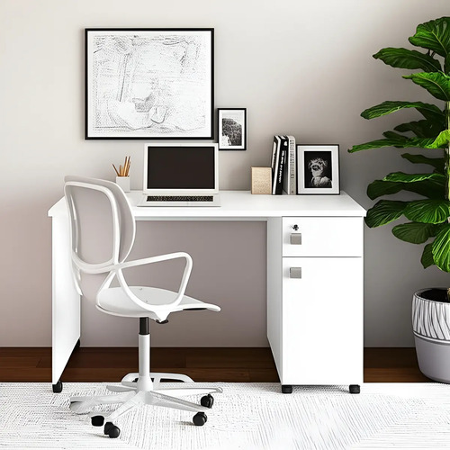 Escrivaninha Lukaliam Office Malta Mdp De 135.5cm X 75.5cm X 51.5cm Branco-brilho Pintura Uv