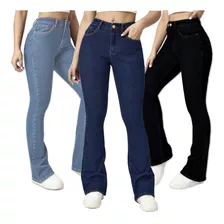 Kit 3 Calças Jeans Feminina Flare Lycra Premium Blogueiras