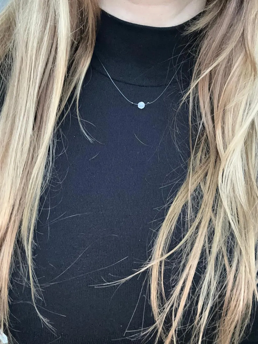 Collar Tanza Invisible Con Dije Bolita Transparente Blanco