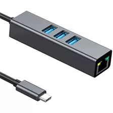 Hub Multipuerto Otg Tipo C 3 Puertos Usb 1 Ethernet Rj45