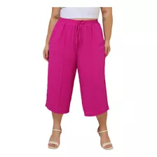 Calça Feminina Pantacourt Plus Size Wide Com Bolsos