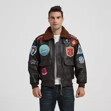 H 2022 Chaqueta De Cuero Top Gun Pilot Marrón Oscuro Hombre