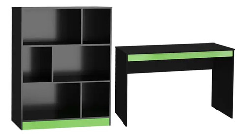 Kit Gamer B28 Com Mesa E Estante Com 6 Nichos Nova Mobile Nm-b28.070 Preto/verde Preto E Verde