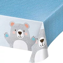 Creative Converting Blue Birthday Bear Plastic Tablecover - 