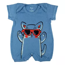 Macacão Bebê Menino Macaquinho Curto Azul Roupa Para Bebê