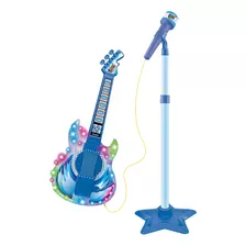 Microfone & Guitarra Infantil C/ Som E Luz Rock Show Azul