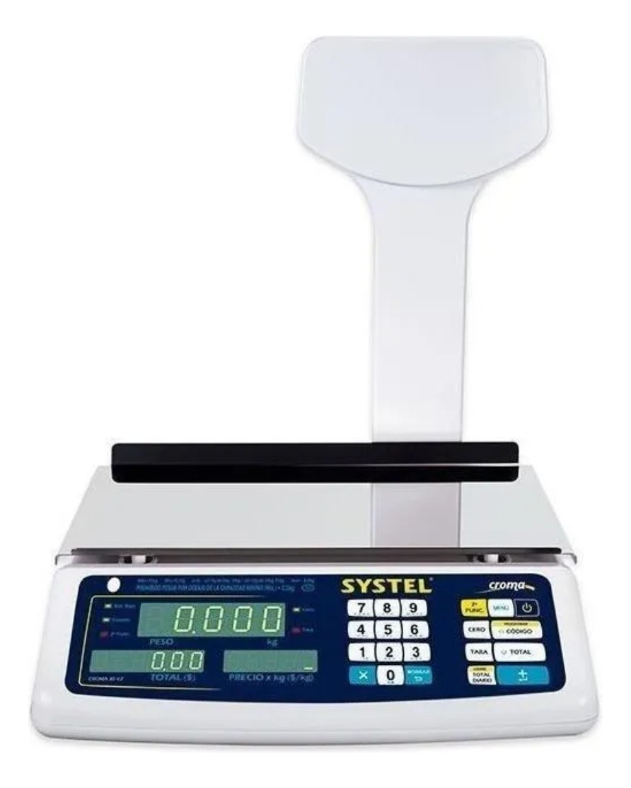 Balanza Comercial Digital Systel Croma Con Batería  31kg Con Mástil 100v/240v Blanco 367 mm X 217 mm