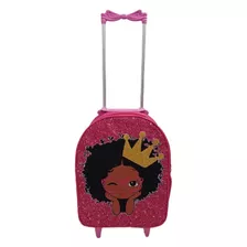 Mochila Escolar Negra Princesa Afro No Carrinho Rosa Pink