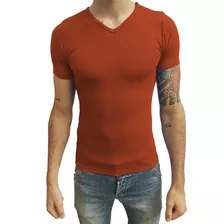 Camiseta Masculina Slim Gola V Viés Viscose Com Elastano