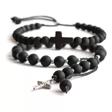 Kit C/ 2 Pulseiras Terço Masculina Feminina Emborrachada