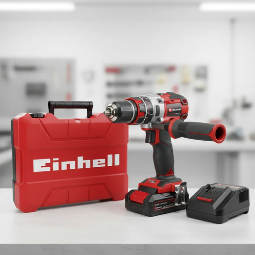 Kit Einhell: Taladro Percutor Inalámbrico Rojo + Maletín Porta Herramientas 35x33x12 Cm + Cargador Y Batería 18v 2.5ah